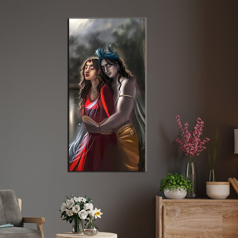 Illustration Radha Krishna Canvas Wall Painting