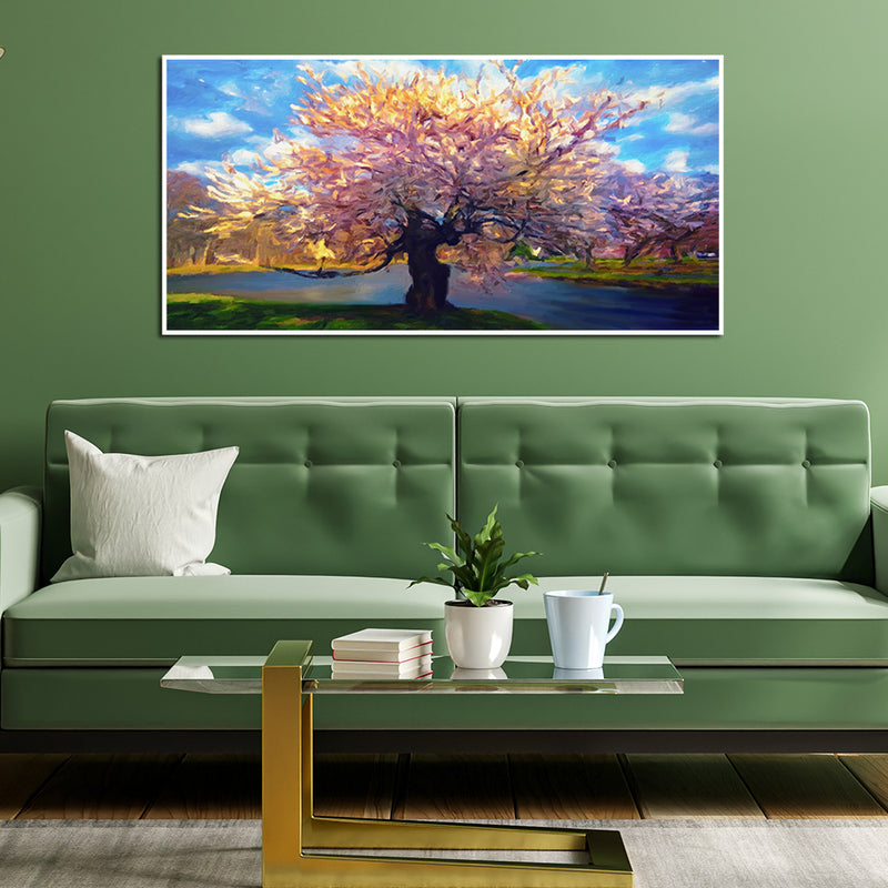 Abstract Colorful Rainbow Tree Canvas Floating Frame Wall Painting