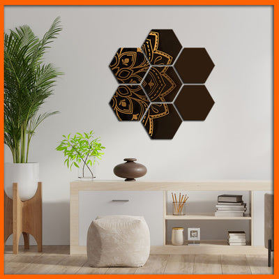 Half Mandala Hexagonal Canvas Wall Painting - 7pcs
