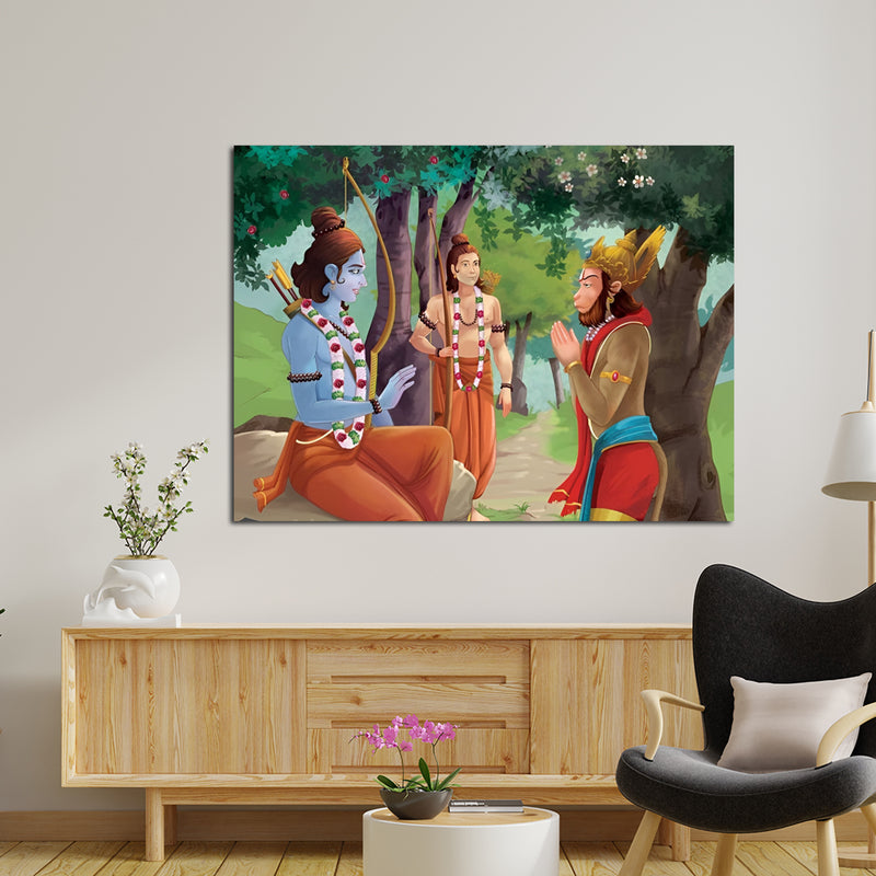 Lord Ram, Lakshman, & Hanuman Canvas Wall Painting