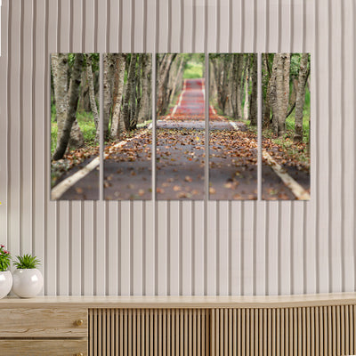 Autumn Road View Canvas Wall Painting - With 5 Panel