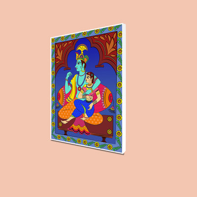 Madhubani Pattern Radha Krishna Floating Frame Canvas Wall Painting