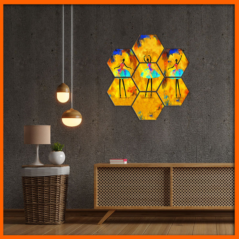 Dancing Doll Hexagonal Canvas Wall Painting - 7pcs