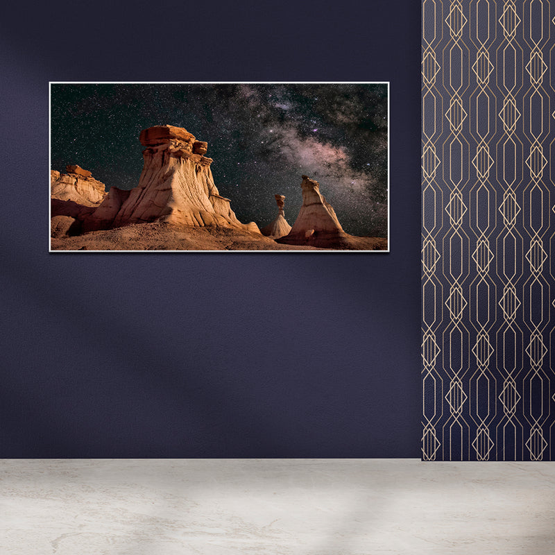 Stone Hill & Starry Night Sky Floating Framed Canvas Wall Painting