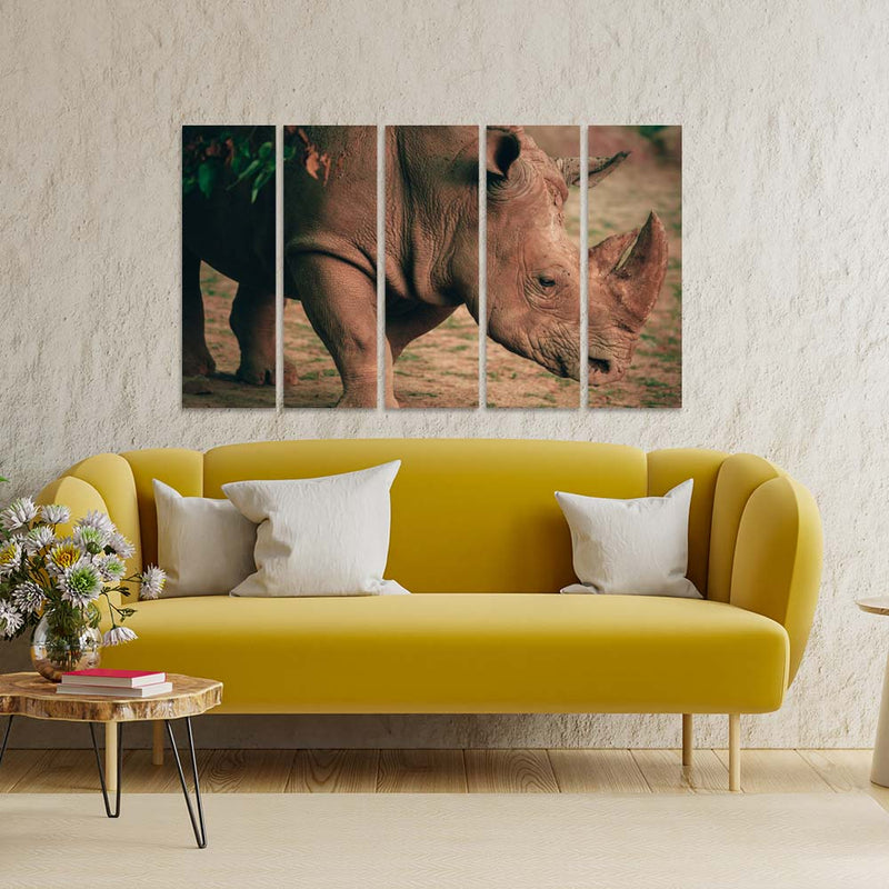 Indian Raino Canvas Wall Painting - With 5 Panel