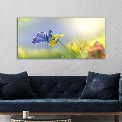 Blue Butterfly Sitting On Flower Canvas Wall Painting