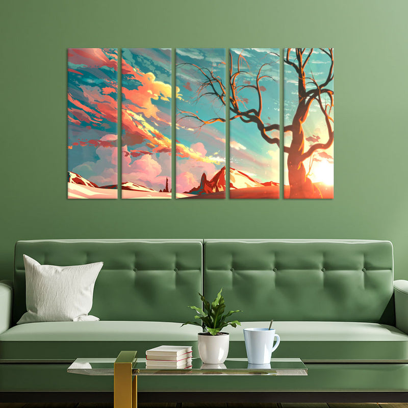 Abstract Modern Art Canvas Wall Painting - With 5 Panel