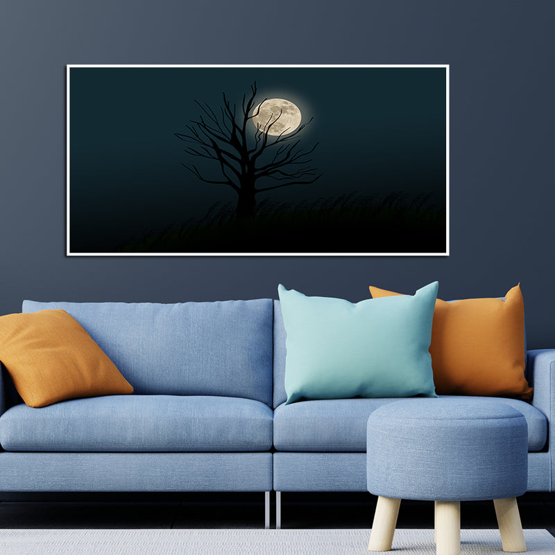 Full Moon Night Canvas Floating Frame Wall Painting