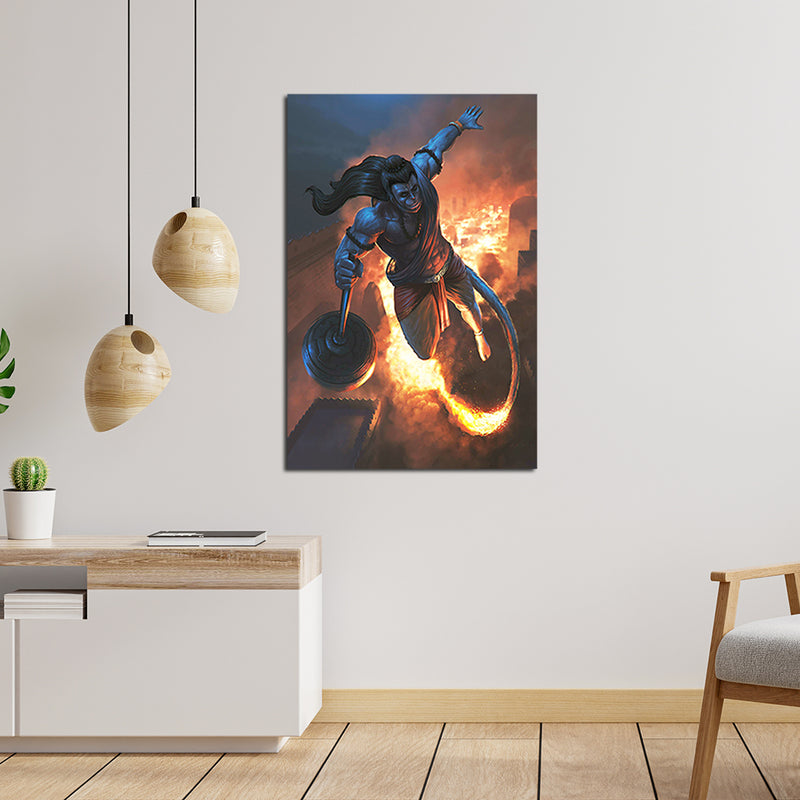 Lord Hanuman With Fire Canvas Wall Painting