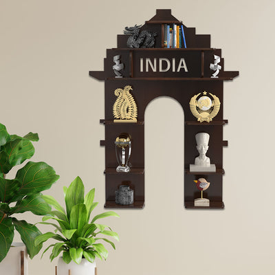India Gate shape Wood Wall Shelf / Book Shelf /  Walnut Wood