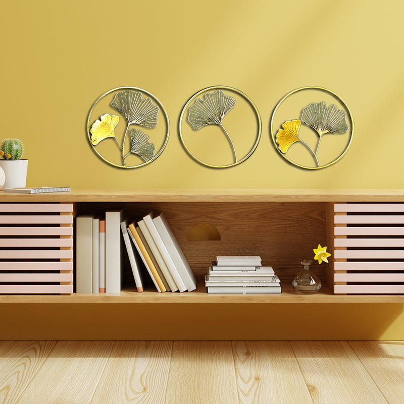 Flowers in circle with 3 frame Large Metal Wall Art