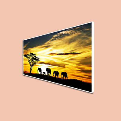 Beautiful View of Elephant Family Canvas Floating Frame Wall Painting