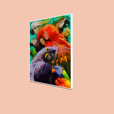 Colorful Artistic Parrots Floating Frame Canvas Wall Painting