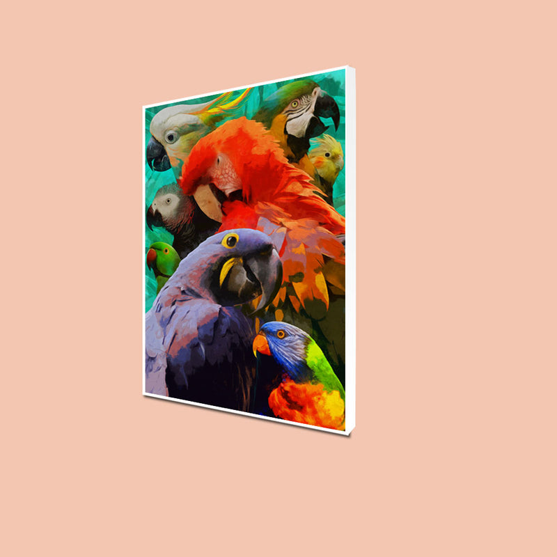 Colorful Artistic Parrots Floating Frame Canvas Wall Painting