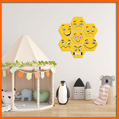 Cute Emojis Hexagonal Canvas Wall Painting - 7pcs