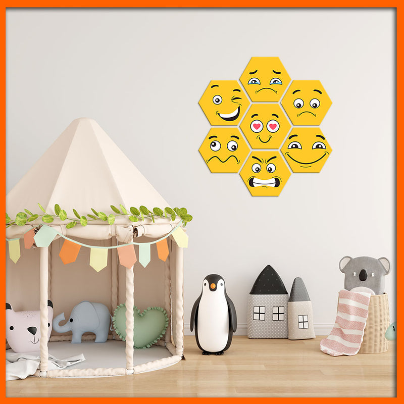 Cute Emojis Hexagonal Canvas Wall Painting - 7pcs