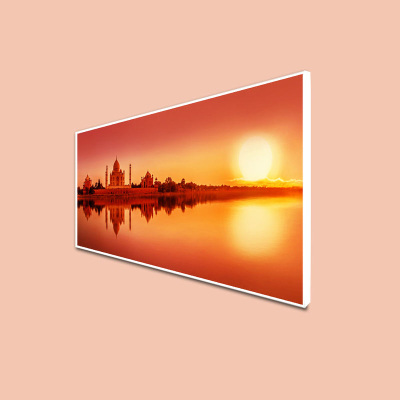 Panoramic View Of Taj Mahal During Sunset Canvas Wall Painting