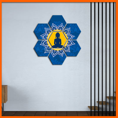 Buddha With Mandala Hexagonal Canvas Wall Painting - 7pcs