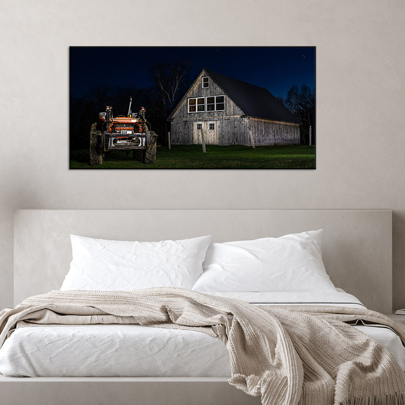 Hut With Jeep Floating Frame Canvas Wall Painting