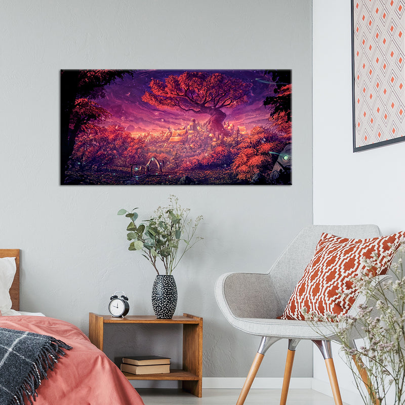Midnight Tree With Light Scenery Canvas Wall Painting