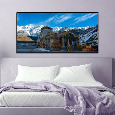 Kedarnath Temple Canvas Floating Frame Wall Painting