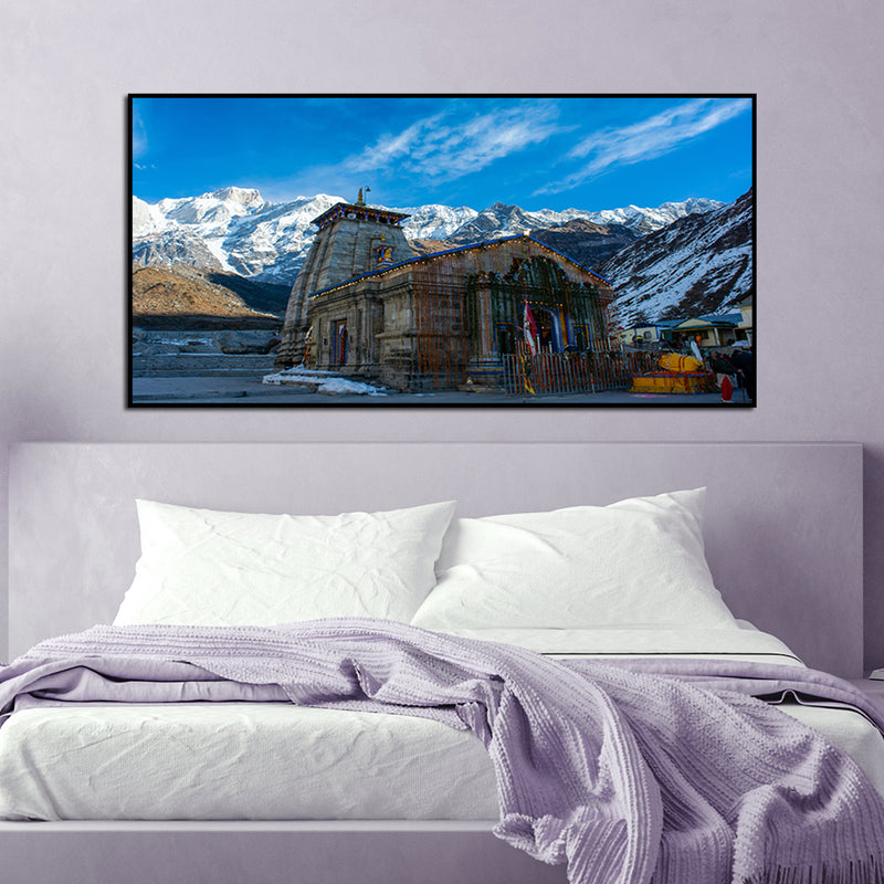 Kedarnath Temple Canvas Floating Frame Wall Painting
