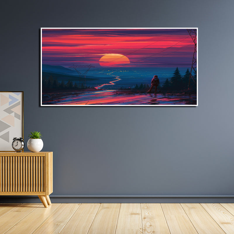 Abstract Sunset Modern Art Canvas Floating Frame Wall Painting