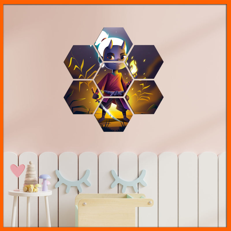 Little Boy Illustration Hexagonal Canvas Wall Painting