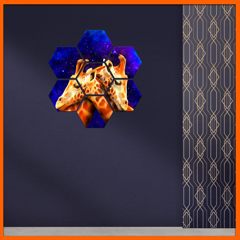 Couple Of Giraffe Hexagonal Canvas Wall Painting