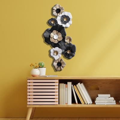 Abstract Floral Black and White Large Metal Wall Art