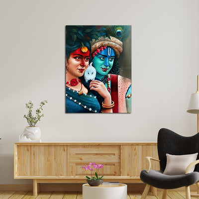 Colorful Radha Krishna Portrait Canvas Wall Painting