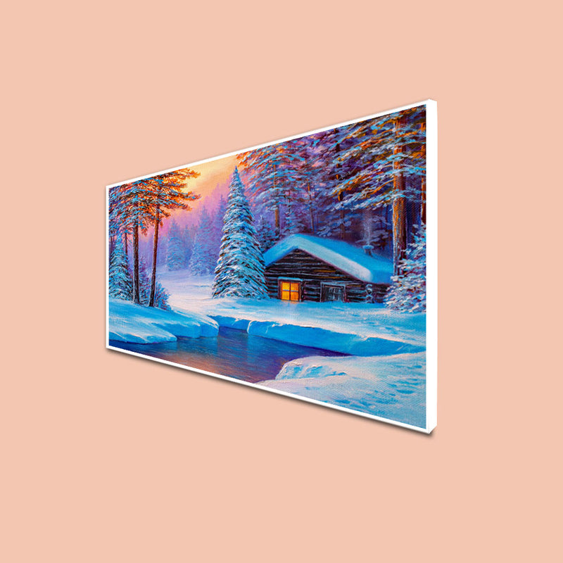 Cold Winter Sunrise Scenery  Floating Frame Canvas Wall Painting