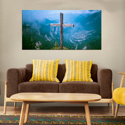 Christian Wood Cross Canvas Wall Painting
