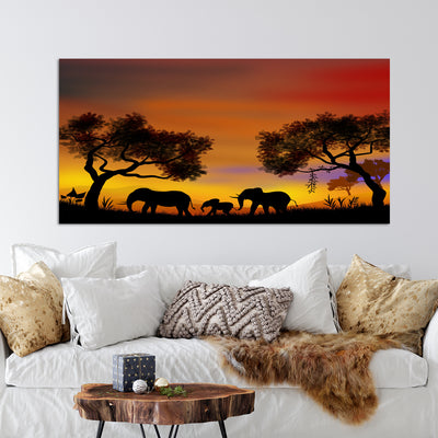 Elephant Family In Forest Canvas Wall Painting