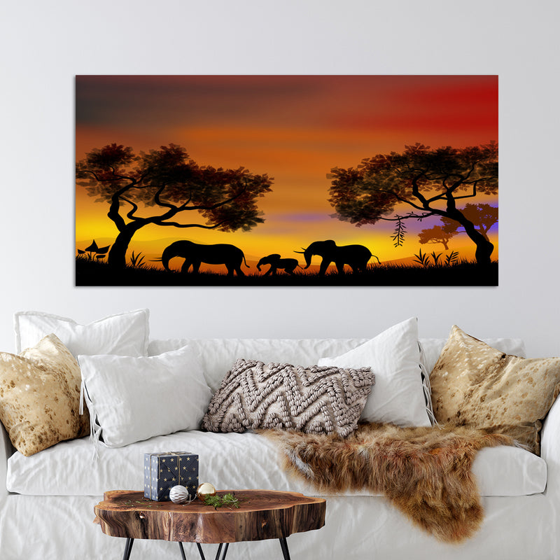 Elephant Family In Forest Canvas Wall Painting