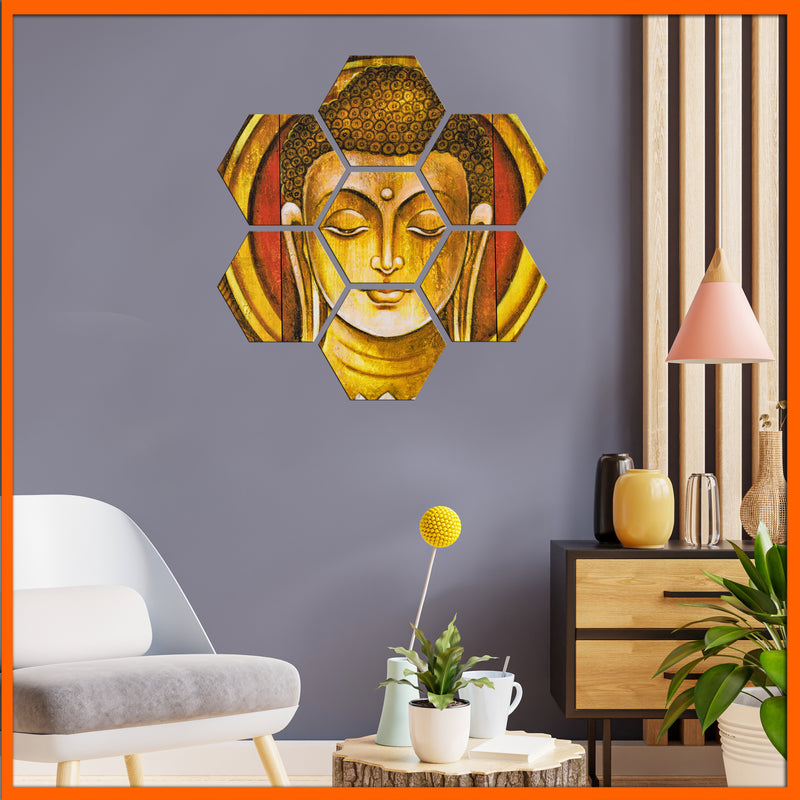 Golden Buddha Hexagonal Canvas Wall Painting