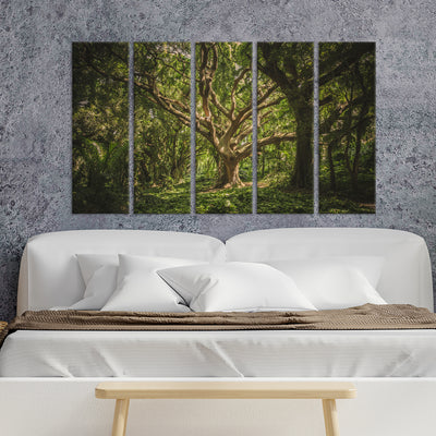 Dark Forest Canvas Wall Painting - With 5 Panel