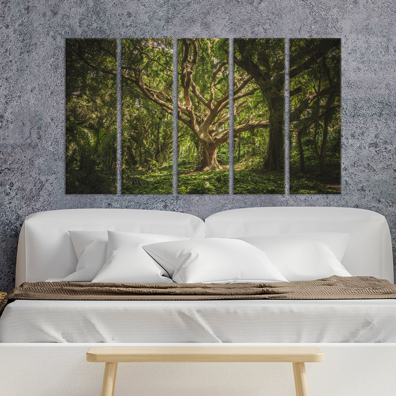 Dark Forest Canvas Wall Painting - With 5 Panel