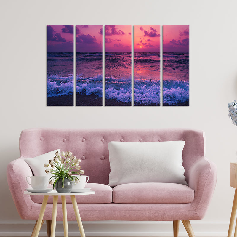 Beautiful Beach View Canvas Wall Painting - With 5 Panel