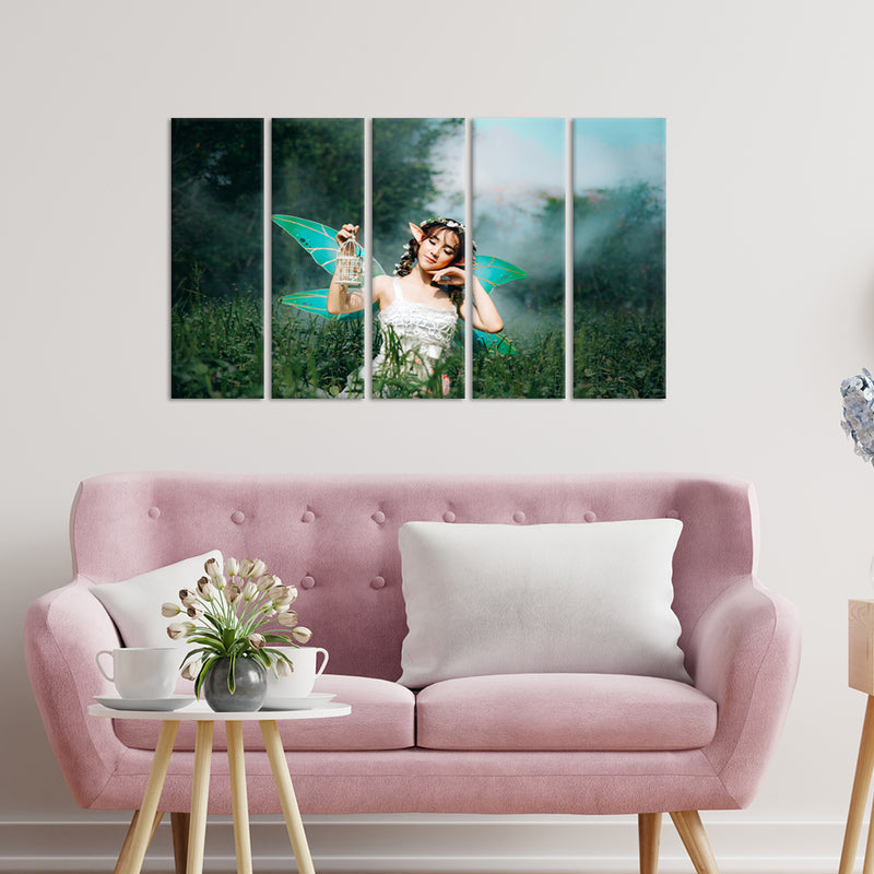 Fairy Canvas Wall Painting - With 5 Panel