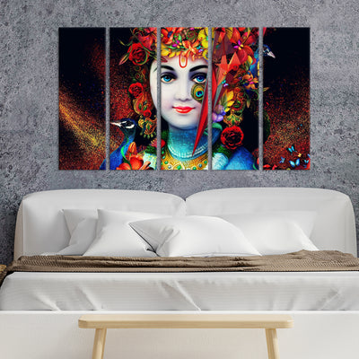 Lord Krishna Canvas Wall Painting - With 5 Panel