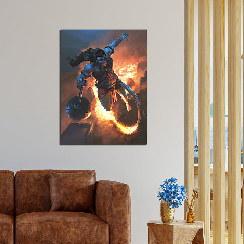 Lord Hanuman With Fire Canvas Wall Painting