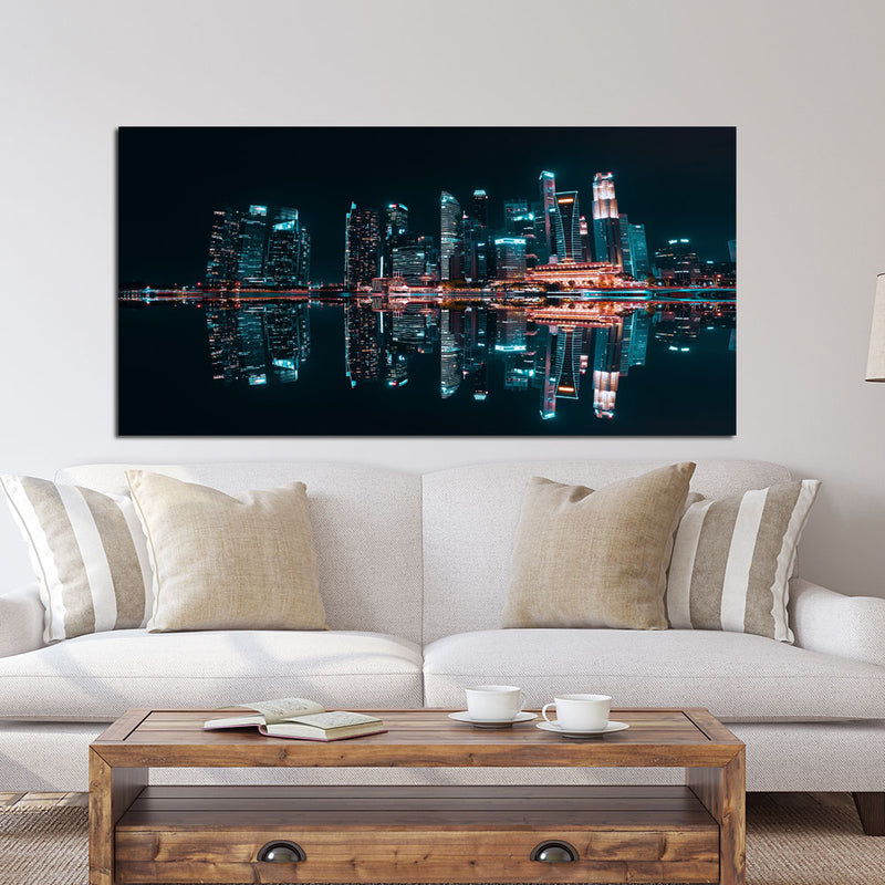 City Reflection At Night Canvas Wall Painting