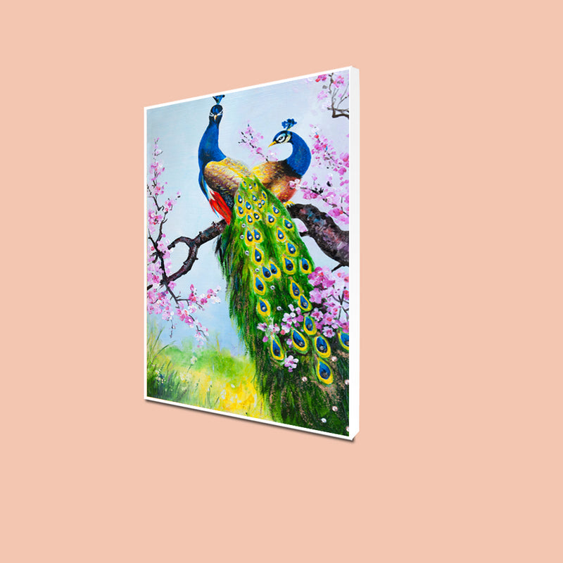 Couple of Peacock Birds Floating Canvas Wall Painting