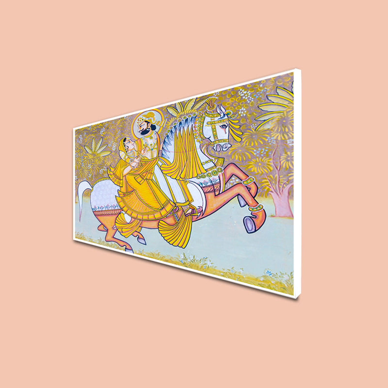 King and Queen Riding Horse Canvas Floating Frame Wall Painting