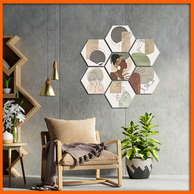Line Art Women Face Hexagonal Canvas Wall Painting