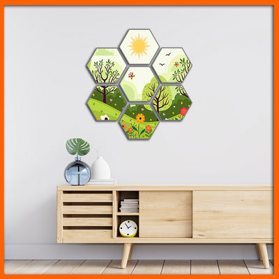 Nature View Hexagonal Canvas Wall Painting - 7pcs