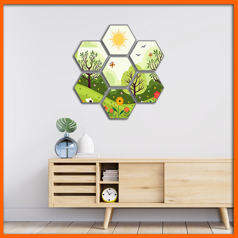 Nature View Hexagonal Canvas Wall Painting - 7pcs