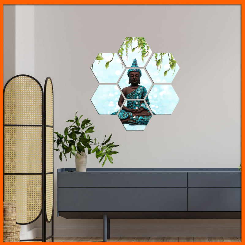 Buddha Statue Hexagonal Canvas Wall Painting