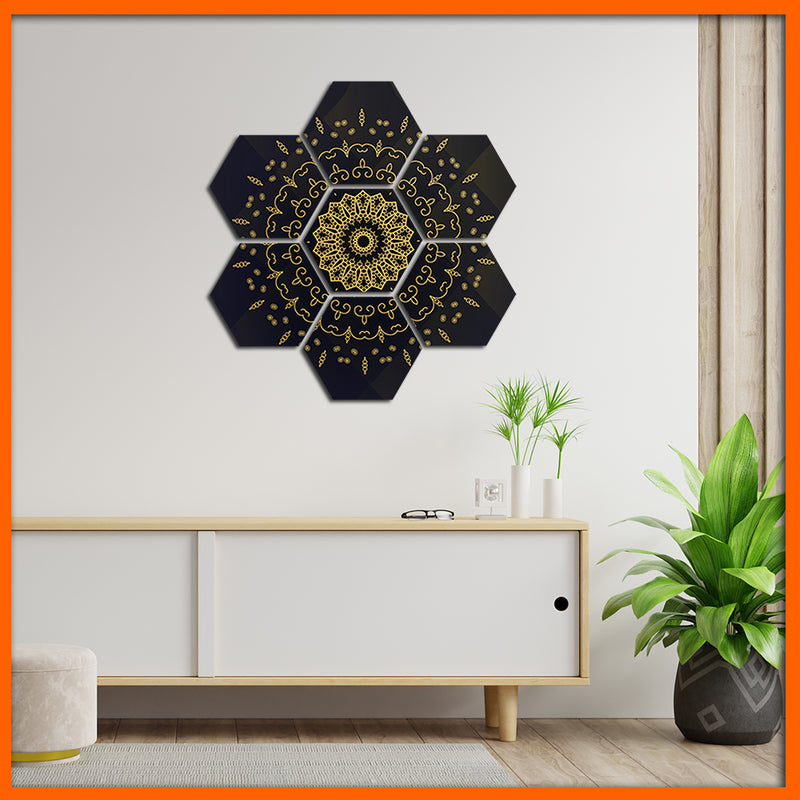 Mandala Print Flower Hexagonal Canvas Wall Painting - 7pcs